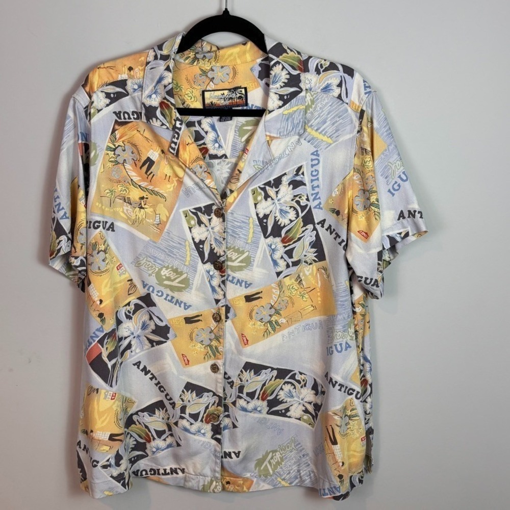 Havana Jack's Cafe Womens Button up Short Sleeve Rayon Hawaiian Shirt 1X Resort